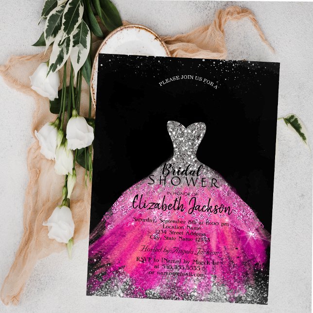 Invitación Elegante Purpurina plateado Violeta Vestido Bridal (Subido por el creador)