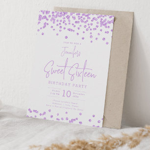Invitación Elegante Purpurina púrpura Confetti Sweet 16 Fiest