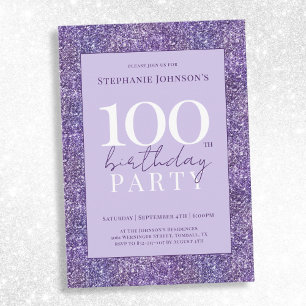 Invitación Elegante Purpurina Púrpura Fiesta de Cumpleaños 10