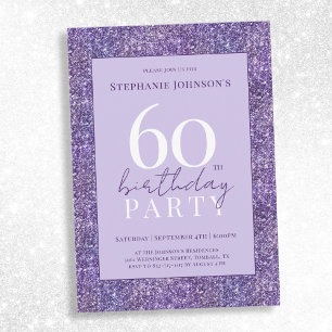 Invitación Elegante Purpurina Púrpura Fiesta de Cumpleaños 60
