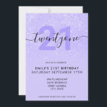 Invitación Elegante Purpurina Púrpura Moderno Cumpleaños 21<br><div class="desc">Invitación de cumpleaños 21ª,  femenina violeta y moderna. Minimalista diseño de plantillas de invitación para 21 años con elegante caligrafía con letras a mano y diseño purpurina púrpura.</div>