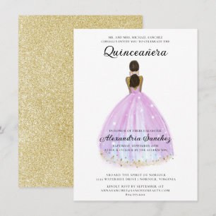 Invitación Elegante Purpurina púrpura y dorada Quinceanera