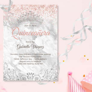 Invitación Elegante Purpurina Quinceañera Tiara Fiesta