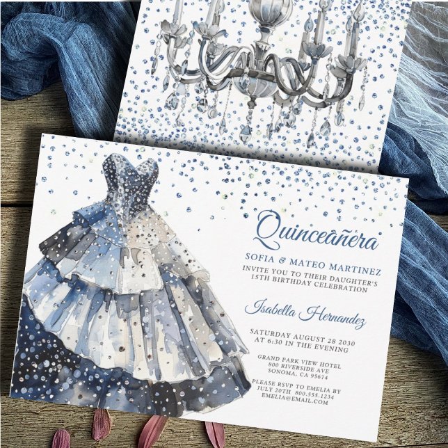 Invitación Elegante Purpurina Quineanera Fiesta de traje azul (Subido por el creador)