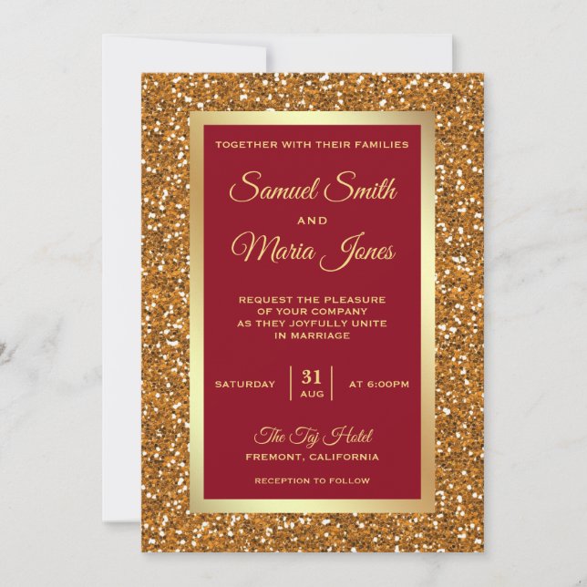 Invitación Elegante Purpurina Relieve metalizado dorado Faux  (Anverso)
