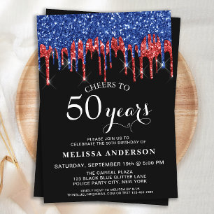 Invitación Elegante Purpurina rojo azul gotea patriótico cump