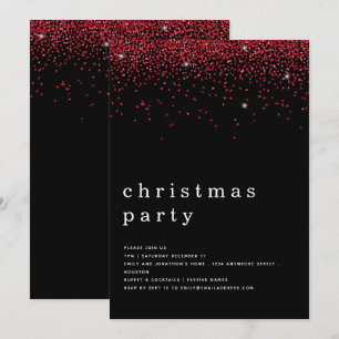 Invitación Elegante Purpurina Rojo Navidades Fiesta Negro
