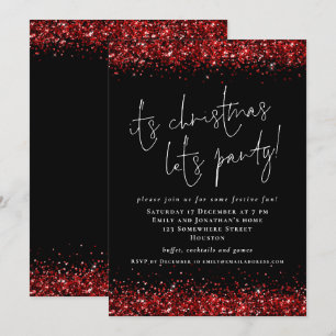 Invitación Elegante Purpurina Rojo Sus Navidades Dejan Fiesta
