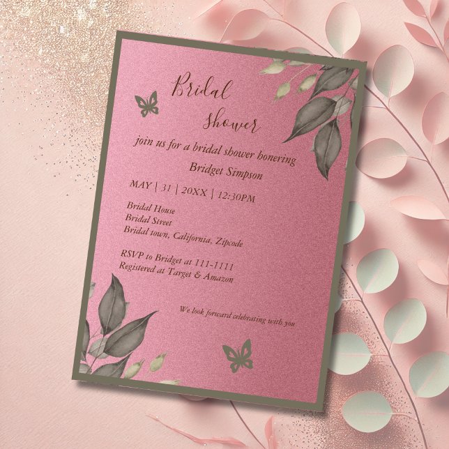 Invitación Elegante Purpurina rosa Eucalyptus ducha de novia (Subido por el creador)