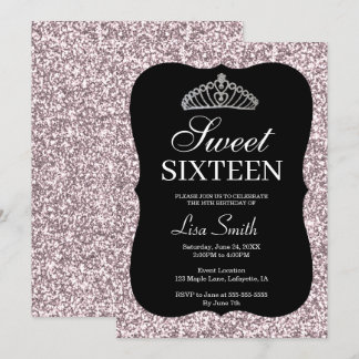 Invitación Elegante Purpurina rosa Moda Tiara Sweet 16