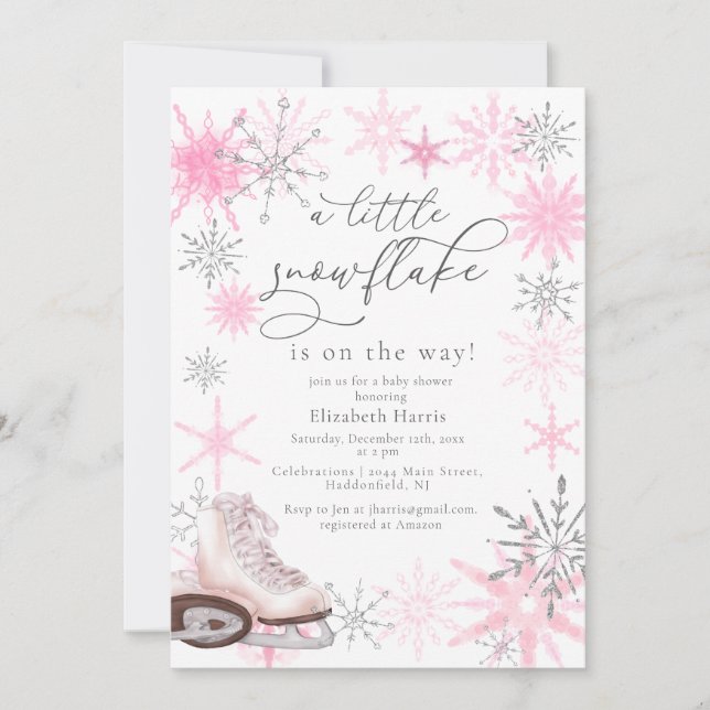 Invitación Elegante Purpurina Rosa Pequeño Snowflake Baby Sho (Anverso)
