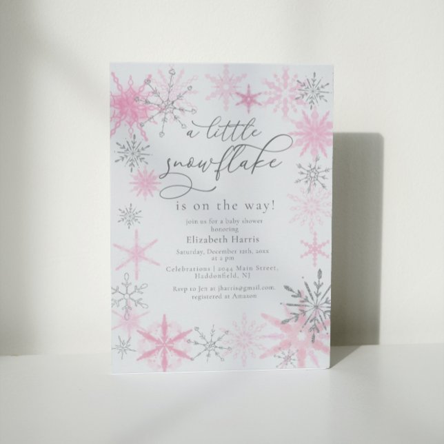 Invitación Elegante Purpurina Rosa Pequeño Snowflake Baby Sho (Subido por el creador)