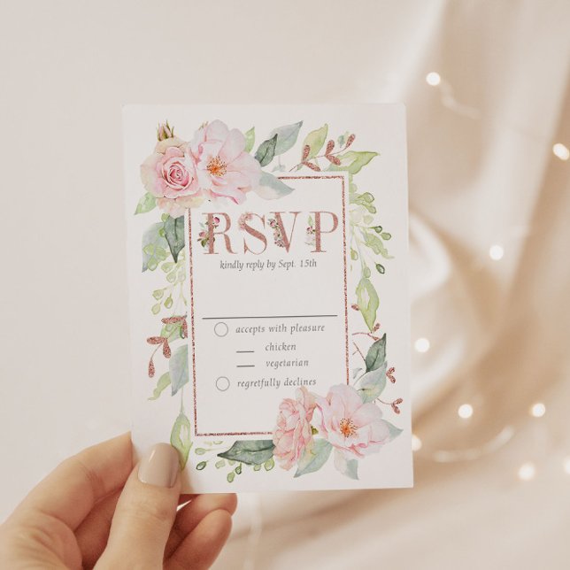 Invitación Elegante Purpurina Rosa Rosa Dorado Boda RSVP (Subido por el creador)