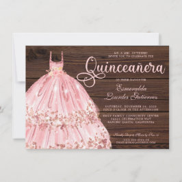 Invitación Elegante Purpurina rosa rosa Wood Quinceañera