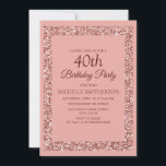 Invitación Elegante Purpurina Rosa Sparkle Mujeres 40 años<br><div class="desc">Elegante, moderno y de moda, purpurina rosa brillante y borgoña texto de 40 años invitando a las mujeres a una fiesta de cumpleaños. Estas elegantes invitaciones tienen un elegante tipo de letra de guión y un marco purpurina brillante de color rosa. El texto, el tipo de letra y el color...</div>