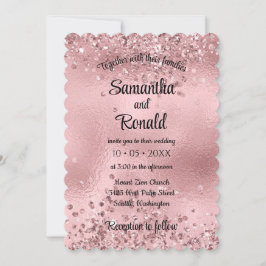 Invitación Elegante Purpurina Rosa y Boda Relieve metalizado