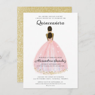 Invitación Elegante Purpurina Rubor Rosa y Oro Quinceanera