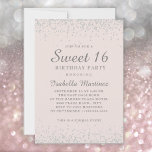 Invitación Elegante Purpurina Rubor rosado plateado dulce 16<br><div class="desc">Invitación a una fiesta de 16 cumpleaños con un brillante purpurina de plata sobre un suave fondo rosa rubor. El color de fondo rosa de esta invitación es el personalizable con la herramienta de diseño fácil de usar de Zazzle, así que cualquiera que sea el tema de color fiesta, puede...</div>
