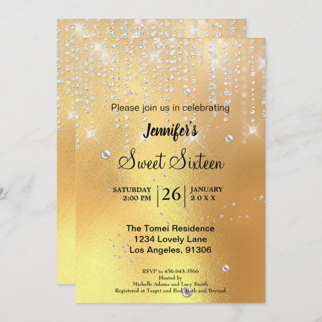 Invitación Elegante purpurina Sweet 16 (Anverso / Reverso)