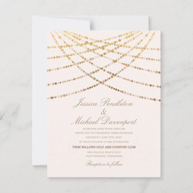 Invitación Elegante Purpurina Twinkle Luces Crema Boda Blanco (Anverso)