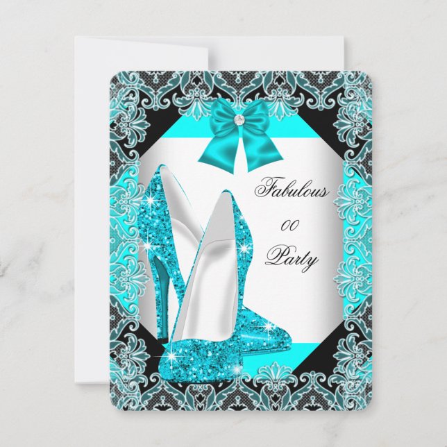 Invitación Elegante Purpurina Verde azulado Blue Stiletto Fab (Anverso)