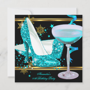 Invitación Elegante Purpurina Verde azulado Oro Champagne de