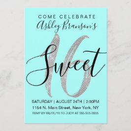 Invitación Elegante Purpurina Verde azulado Silver Sequin dul