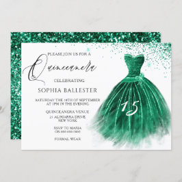 Invitación Elegante Purpurina verde Verde azulado vestido Fie
