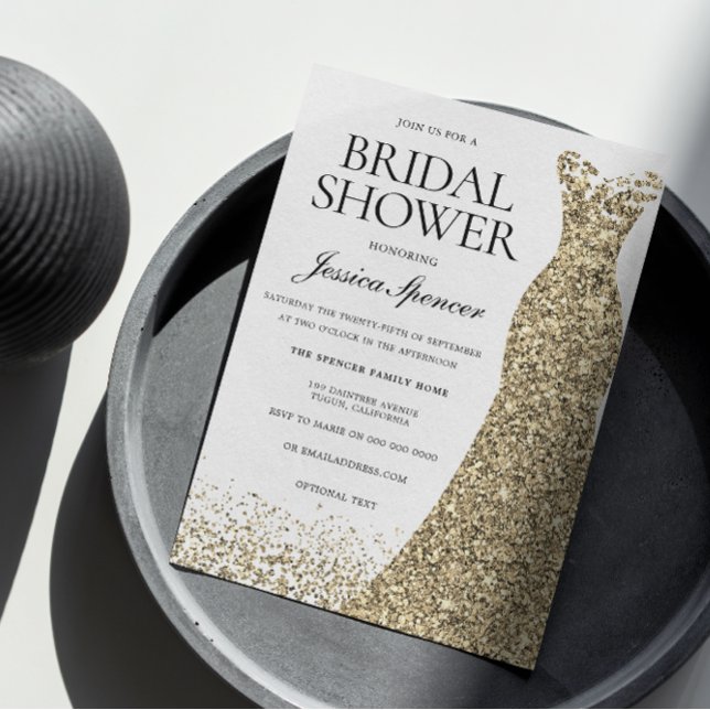 Invitación Elegante Purpurina Vestido de Oro Noche Ducha Invi (Subido por el creador)