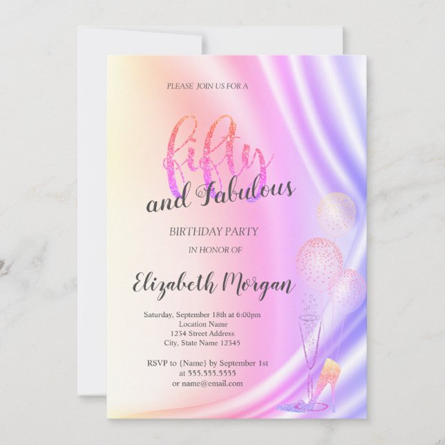 Invitación Elegante Purpurina Violeta de tacones altos 50 cum (Anverso)