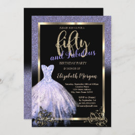 Invitación Elegante Purpurina Violeta Vestido 50 cumpleaños