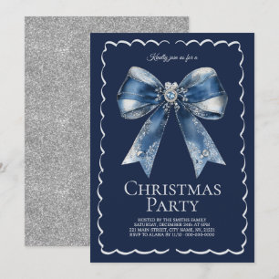 Invitación Elegante Purpurina XL Bow Blue Silver Fiesta