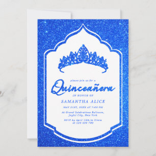Invitación Elegante Purpurinoso Azul Real Quinceanera