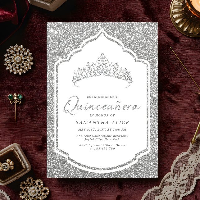 Invitación Elegante Purpurinoso Plata Quinceanera (Subido por el creador)