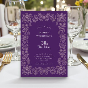 Invitación Elegante qr cod mariposa floral 30 cumpleaños invi