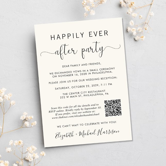Invitación Elegante QR Code Photo Cream Wedding Receptor (Input your wedding website address to create a scannable QR code)