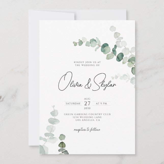 Invitación Elegante QR Mínimo Botánico En Un Boda (Anverso)