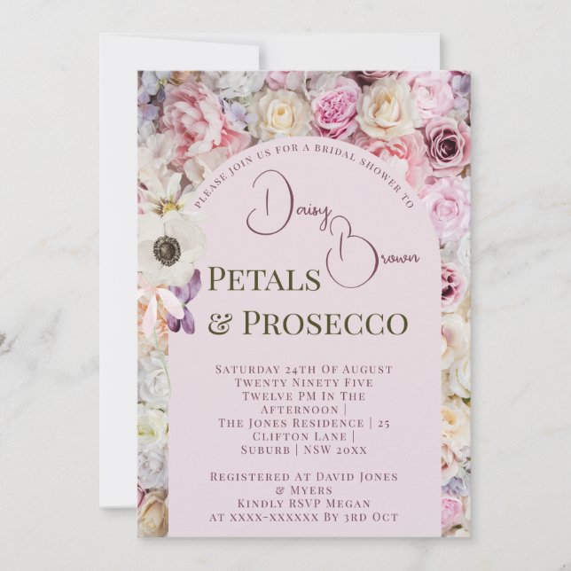 Invitación Elegante Queen Pink Floral Arco Veraniego Bridal S (Anverso)