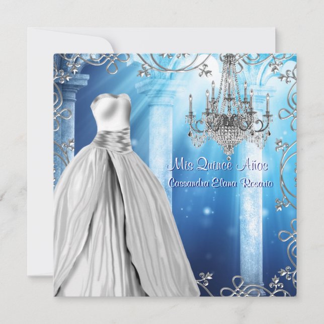 Invitación Elegante Quinceañera Azul de la Marina Real (Anverso)