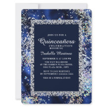 Elegante Quinceañera Azul Marino Dorado Plata Bril