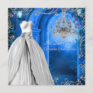 Invitación Elegante Quinceañera Azul Real Plata