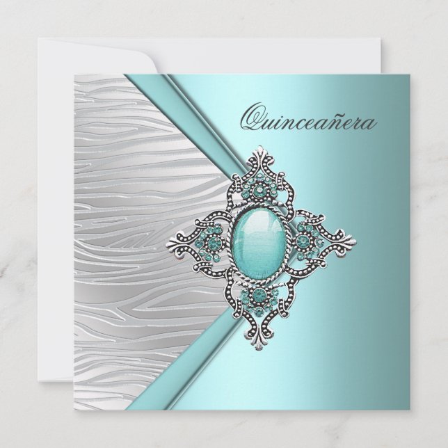 Invitación Elegante Quinceanera Azul Verde azulado (Anverso)
