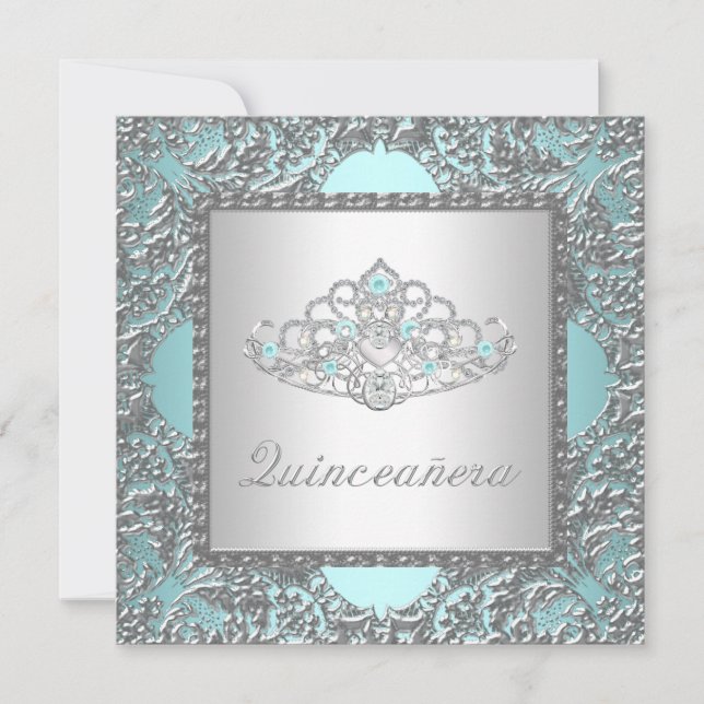 Invitación Elegante Quinceanera Azul Verde azulado (Anverso)