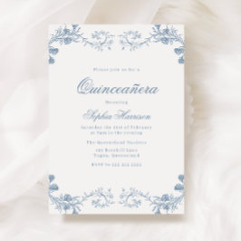 Invitación Elegante Quinceanera azul vintage