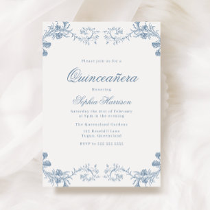 Invitación Elegante Quinceanera azul vintage