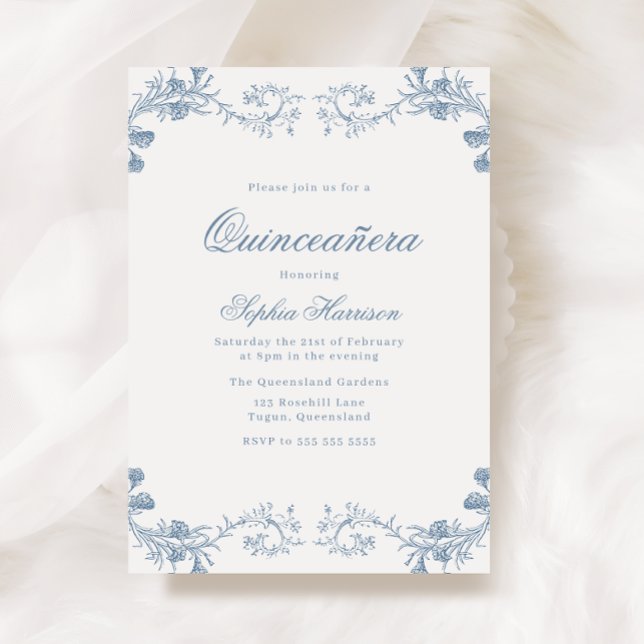 Invitación Elegante Quinceanera azul vintage (Subido por el creador)
