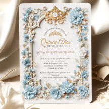 Elegante Quinceañera Azul y Dorado Sweet 15 en Esp