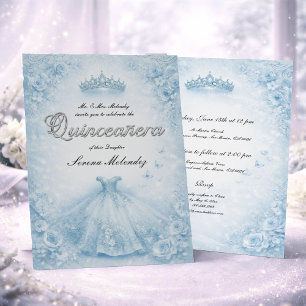 Invitación Elegante Quinceañera Azul y Plateada