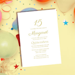 Invitación elegante quinceañera blanca y dorada