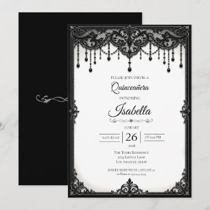 Invitación Elegante Quinceañera Blanco y Negro